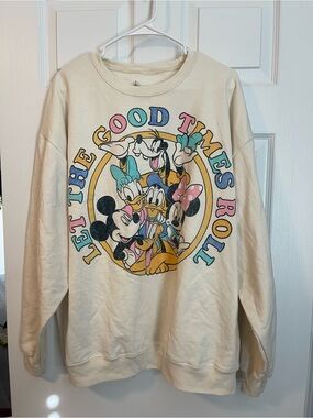 Disney Cream Sweatshirt with Multicolor Cartoon Graphic
